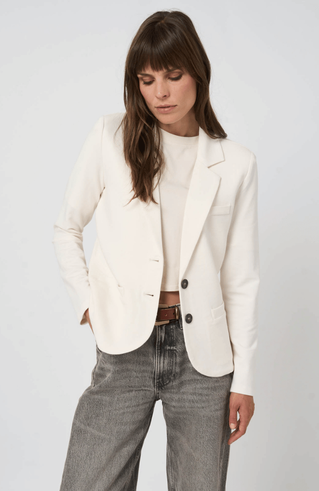 TAILORED FRENCH TERRY SWEATSHIRT BLAZER in IVORY-REPEAT-FLOW BY NICOLE CANADA