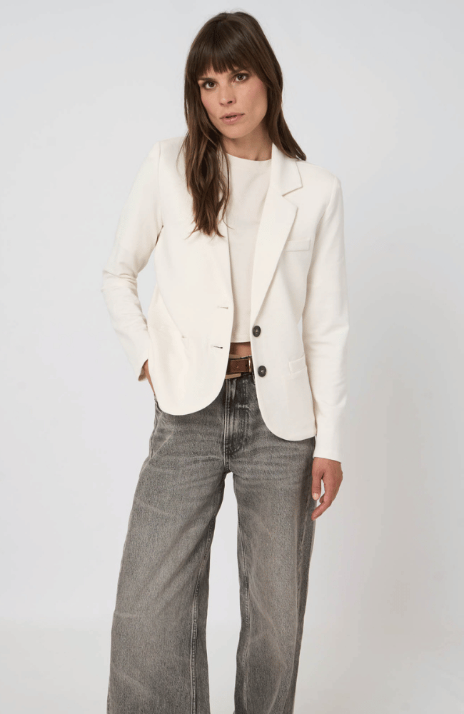 TAILORED FRENCH TERRY SWEATSHIRT BLAZER in IVORY-REPEAT-FLOW BY NICOLE CANADA