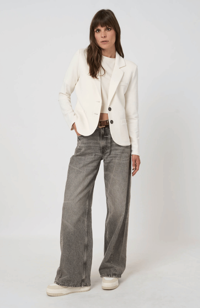 TAILORED FRENCH TERRY SWEATSHIRT BLAZER in IVORY-REPEAT-FLOW BY NICOLE CANADA