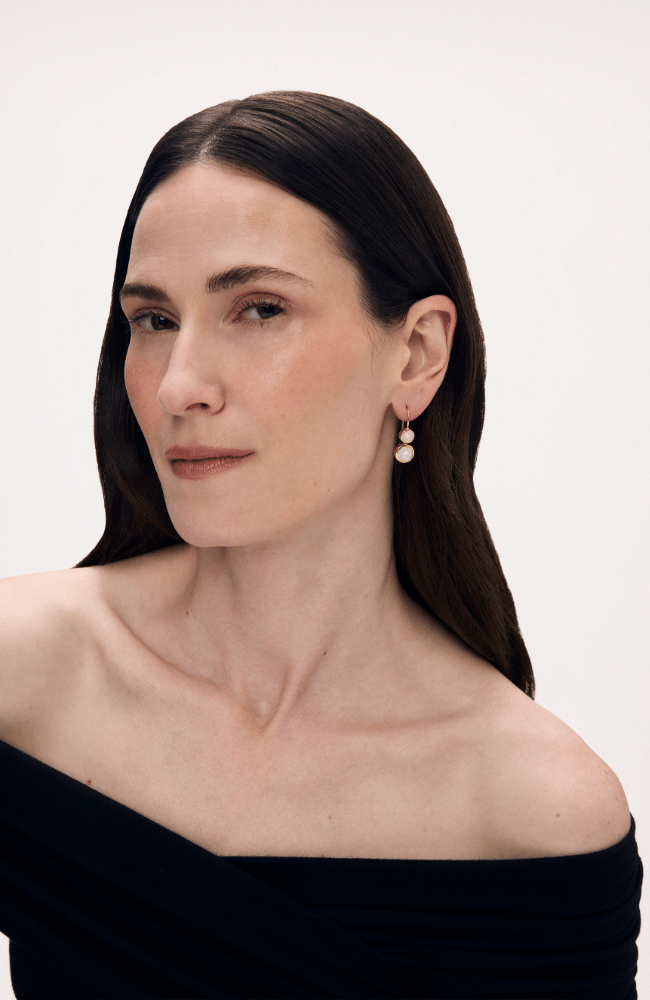 TULUM DOUBLE DROPLET EARRINGS in IRIDESCENT PEARL-DEAN DAVIDSON-FLOW BY NICOLE CANADA