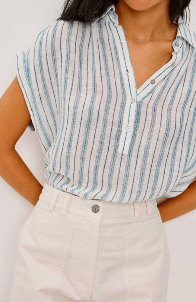 TUSCANY SHIRT in WINDWARD STRIPE-RAILS-FLOW BY NICOLE CANADA
