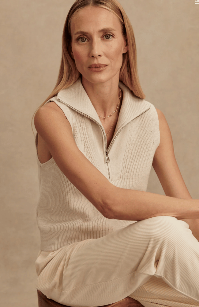 AMINA HALF KNIT ZIP in BIRCH-Varley-FLOW BY NICOLE CANADA