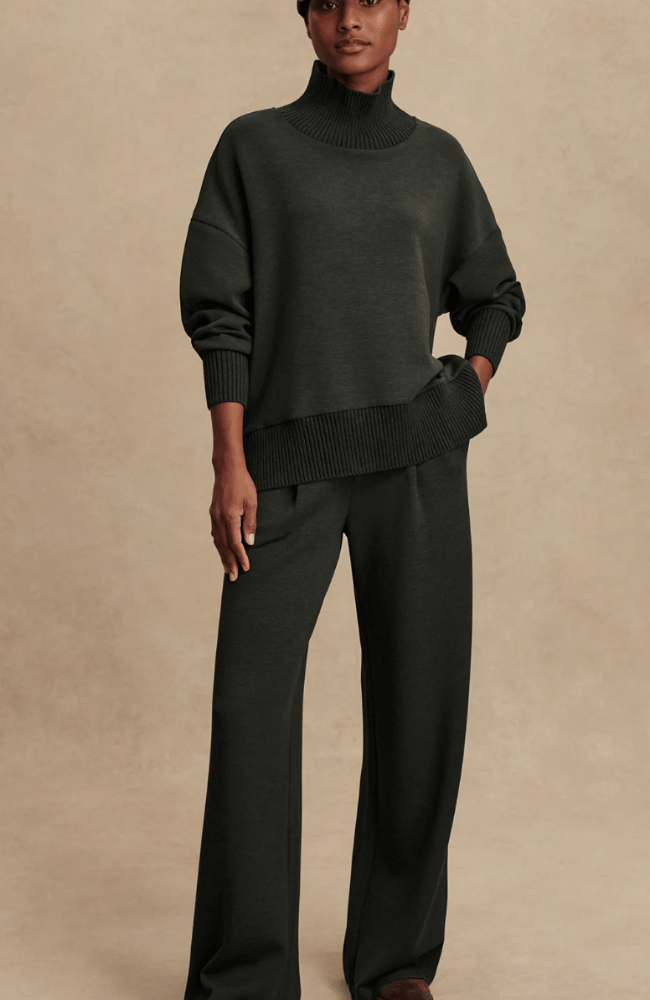 BARKER HIGH NECK SWEAT in OLIVE MARL-Varley-FLOW BY NICOLE CANADA