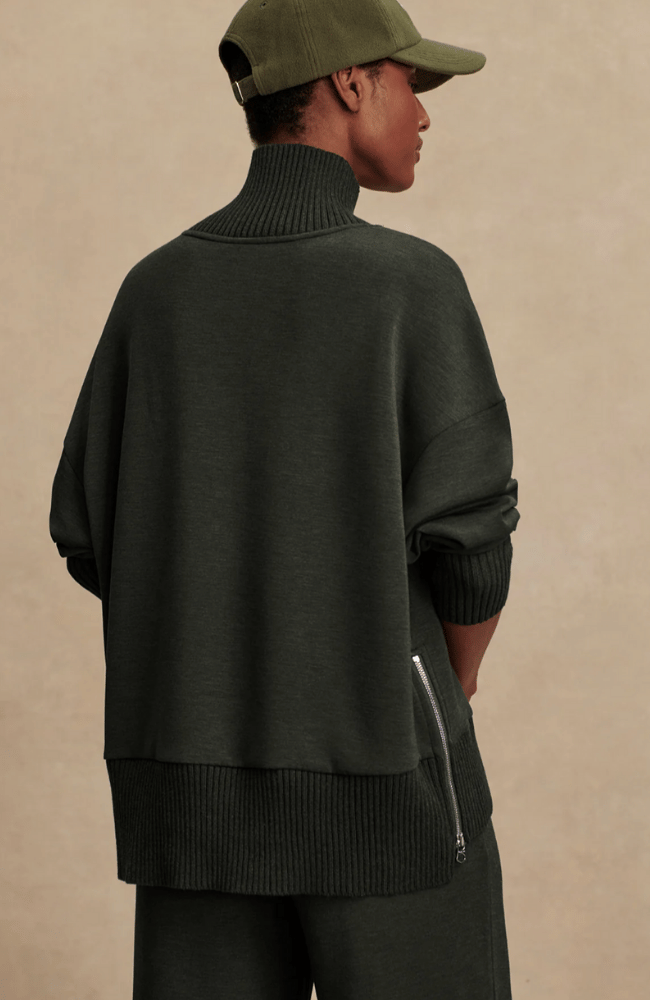 BARKER HIGH NECK SWEAT in OLIVE MARL-Varley-FLOW BY NICOLE CANADA