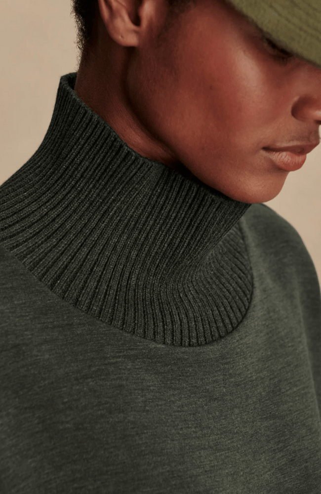 BARKER HIGH NECK SWEAT in OLIVE MARL-Varley-FLOW BY NICOLE CANADA