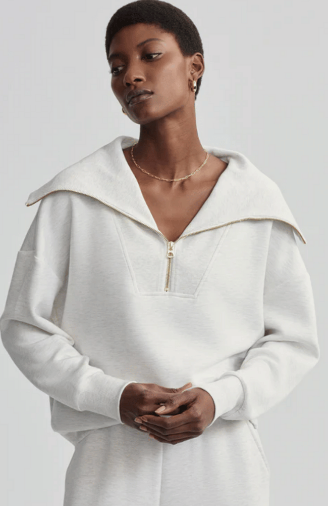 CATHERINE HALF ZIP in IVORY MARL-Varley-FLOW BY NICOLE CANADA