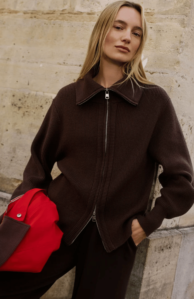 ENRICO KNIT JACKET in COFFEE BEAN