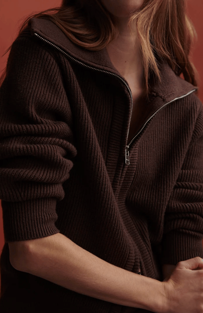ENRICO KNIT JACKET in COFFEE BEAN
