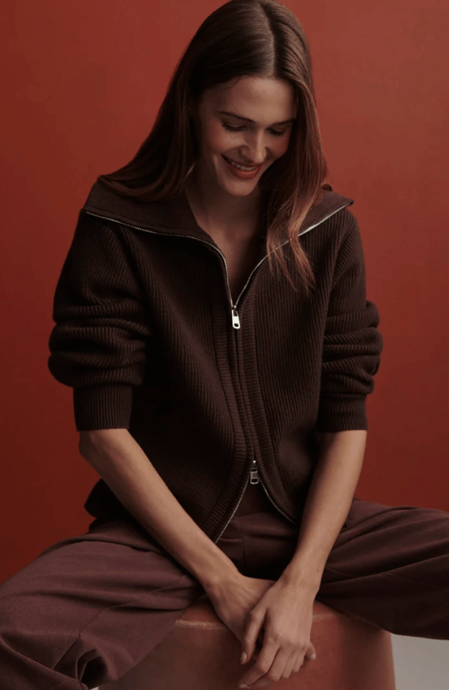ENRICO KNIT JACKET in COFFEE BEAN