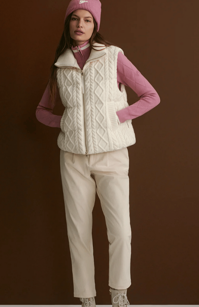 IRINA CABLE KNIT GILET in EGRET-Varley-FLOW BY NICOLE CANADA