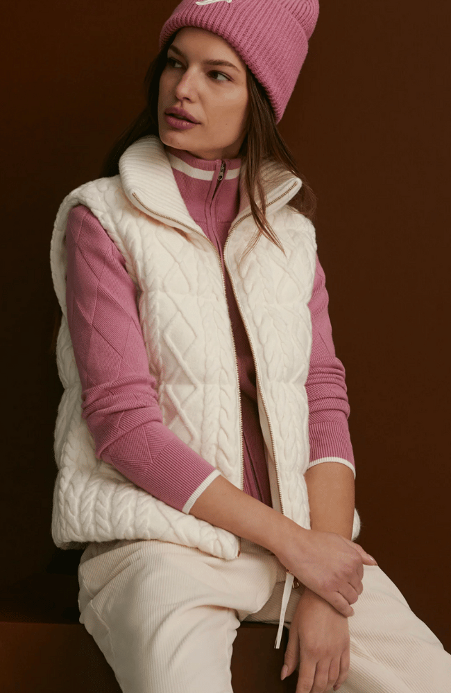 IRINA CABLE KNIT GILET in EGRET-Varley-FLOW BY NICOLE CANADA