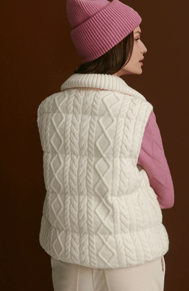 IRINA CABLE KNIT GILET in EGRET-Varley-FLOW BY NICOLE CANADA