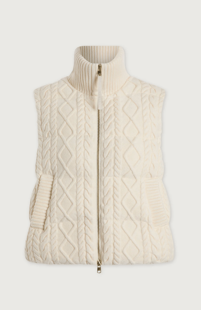 IRINA CABLE KNIT GILET in EGRET-Varley-FLOW BY NICOLE CANADA