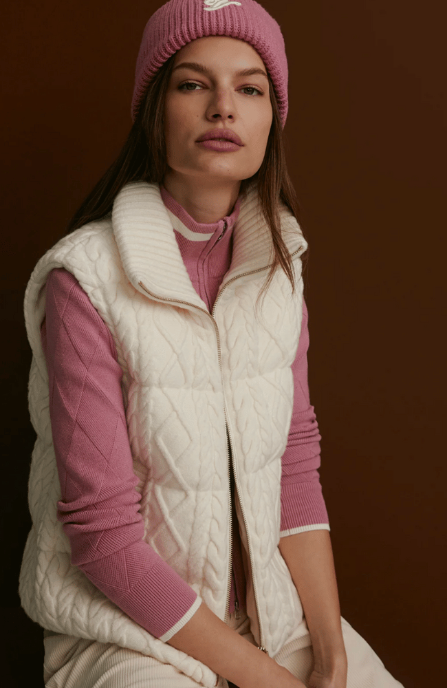 IRINA CABLE KNIT GILET in EGRET-Varley-FLOW BY NICOLE CANADA