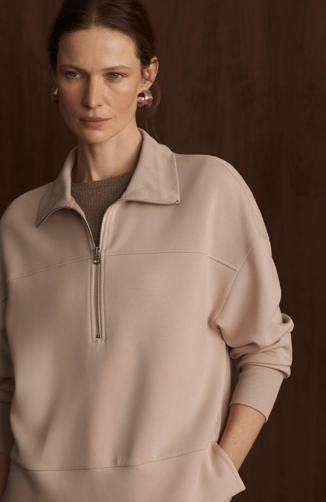 KAYLEIGH HALF ZIP SWEAT in MUSHROOM-Varley-FLOW BY NICOLE CANADA