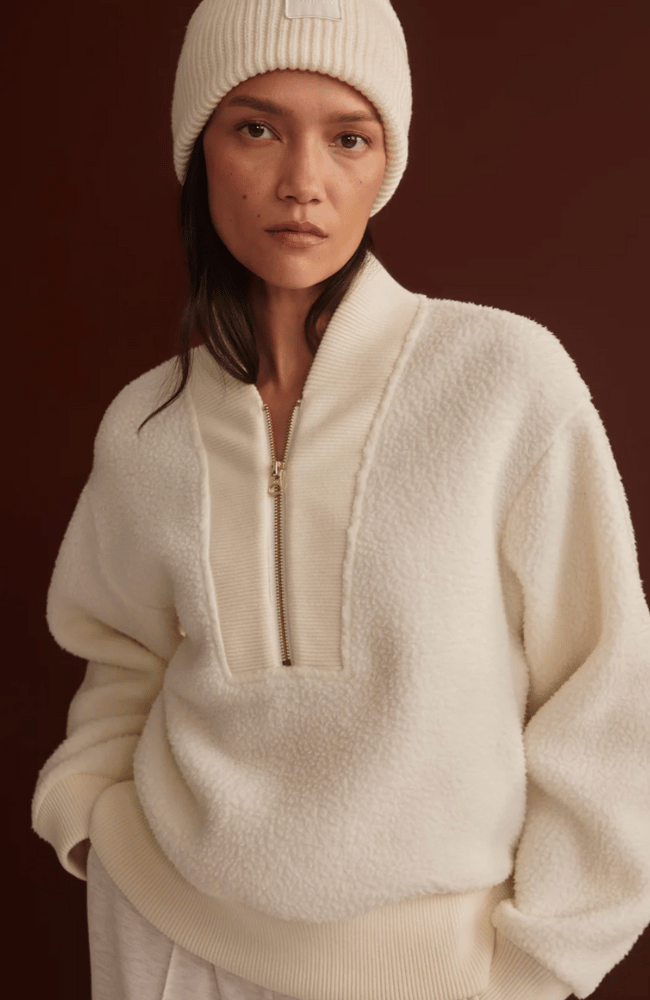 MUMFORD HALF ZIP FLEECE in EGRET-Varley-FLOW BY NICOLE CANADA