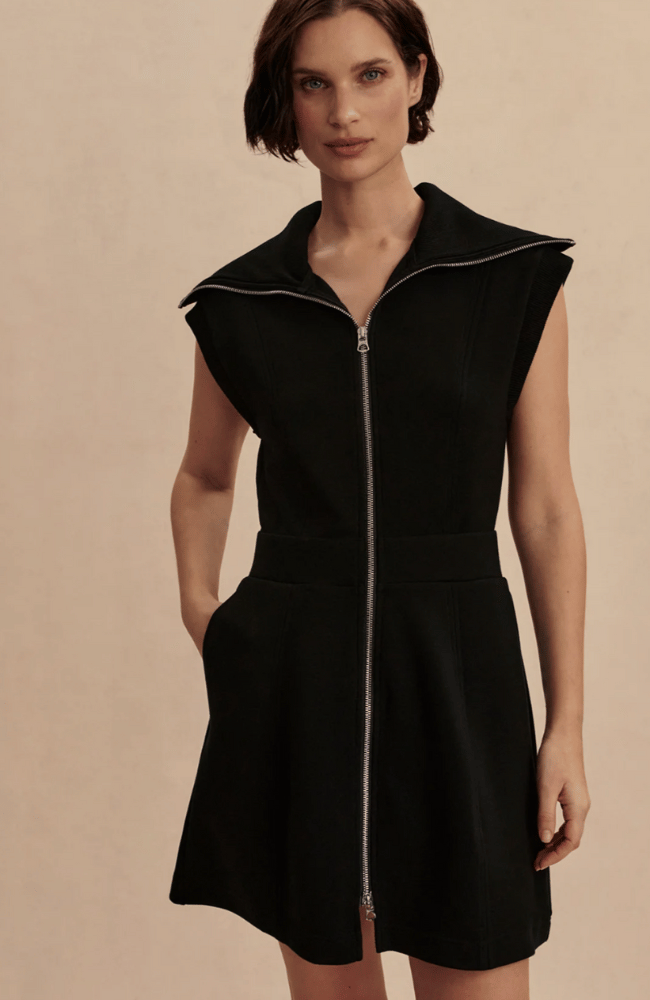 REBECCA ZIP THROUGH DRESS in BLACK-Varley-FLOW BY NICOLE CANADA