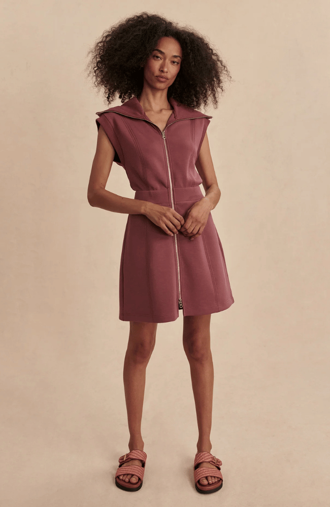 REBECCA ZIP THROUGH DRESS in RHUBARB-Varley-FLOW BY NICOLE CANADA