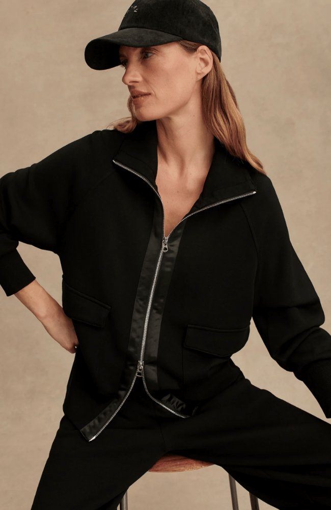 ROXBURY ZIP THROUGH in BLACK-Varley-FLOW BY NICOLE CANADA