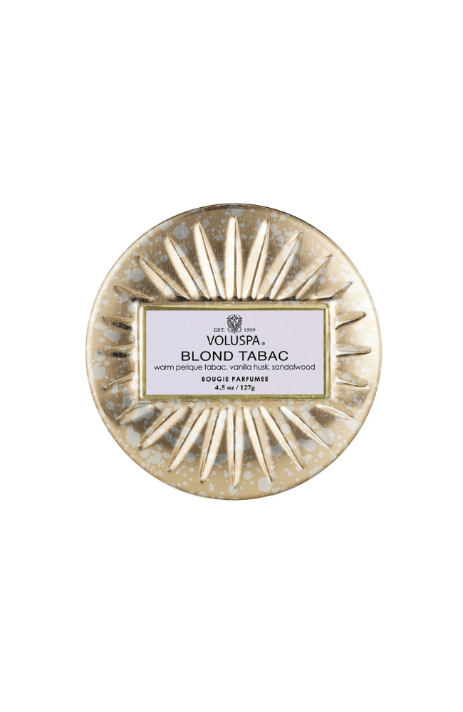 BLOND TABAC MINI TIN CANDLE-VOLUSPA-FLOW BY NICOLE CANADA