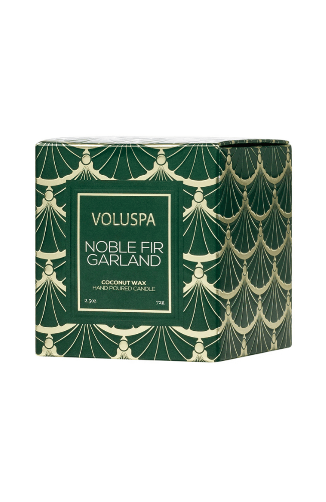 NOBLE FIR GARLAND BOXED PEDESTAL CANDLE-VOLUSPA-FLOW BY NICOLE CANADA
