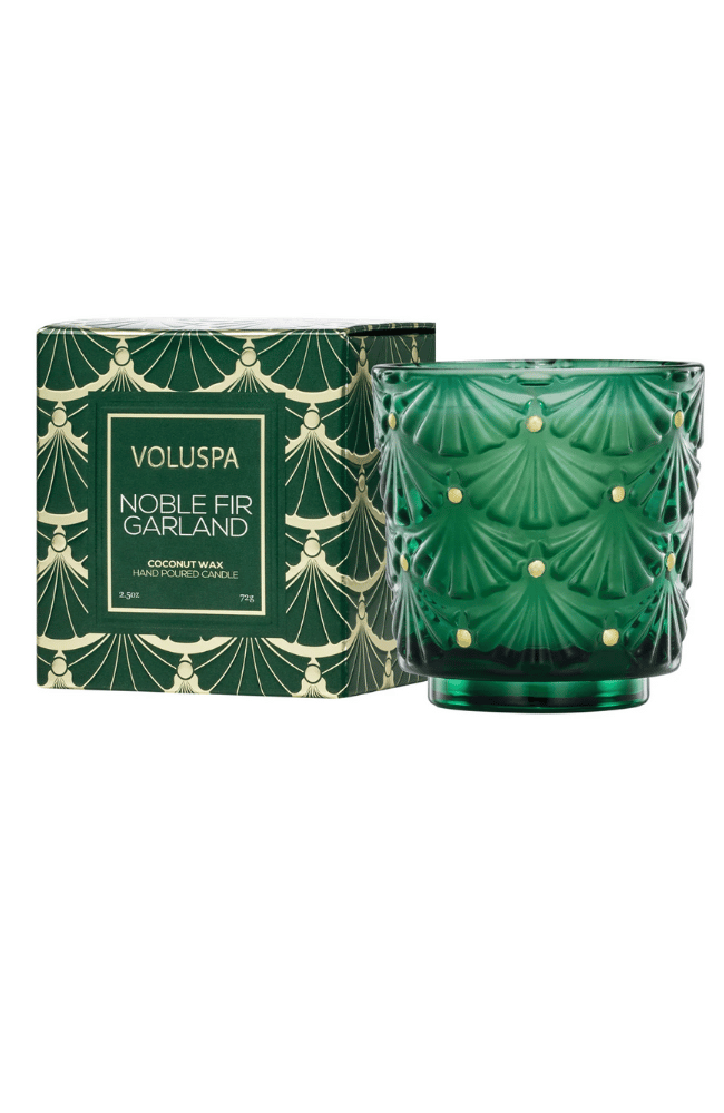 NOBLE FIR GARLAND BOXED PEDESTAL CANDLE-VOLUSPA-FLOW BY NICOLE CANADA