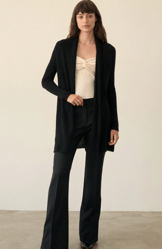CASHMERE TRAPEZE CARDIGAN BLACK-WHITE and WARREN-FLOW BY NICOLE CANADA