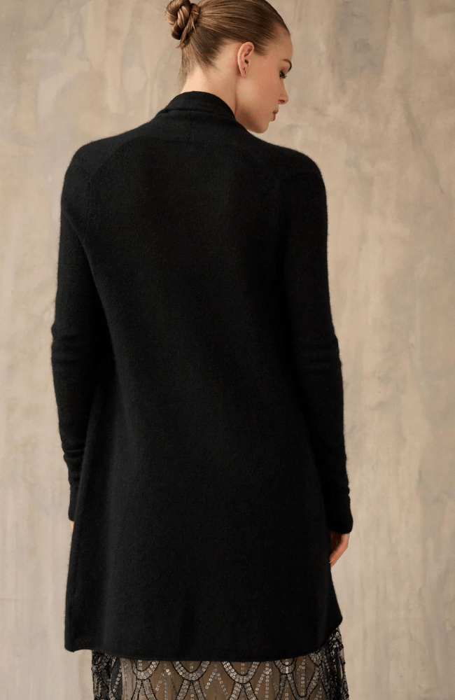 CASHMERE TRAPEZE CARDIGAN BLACK-WHITE and WARREN-FLOW BY NICOLE CANADA