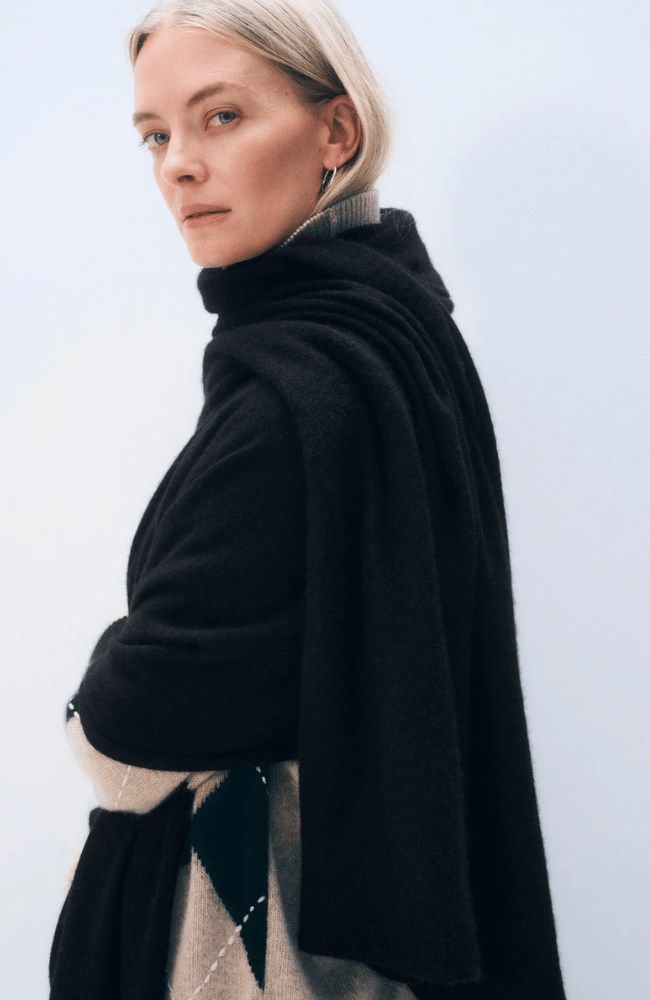 CASHMERE TRAVEL WRAP - BLACK-WHITE and WARREN-FLOW BY NICOLE CANADA