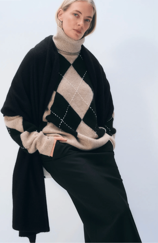 CASHMERE TRAVEL WRAP - BLACK-WHITE and WARREN-FLOW BY NICOLE CANADA