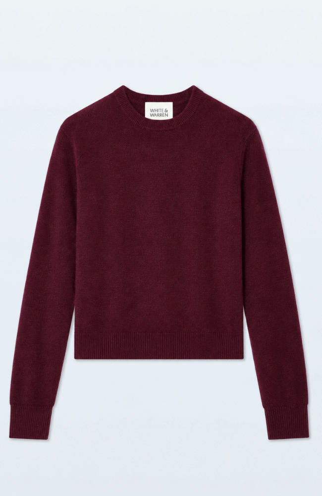 CASHMERE CREWNECK SWEATER in SANGRIA-WHITE & WARREN-FLOW BY NICOLE CANADA