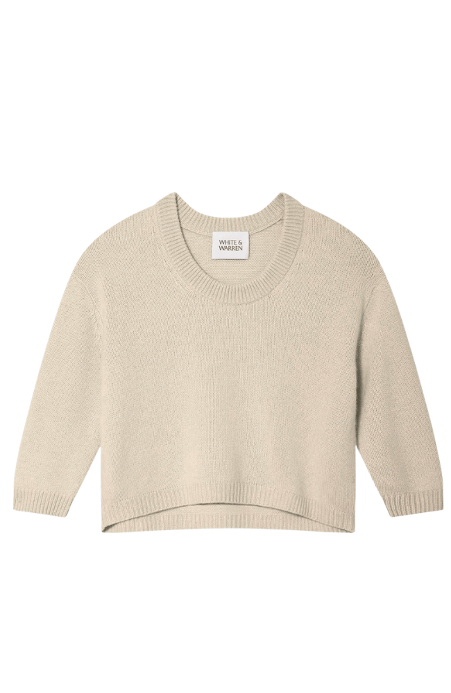 CASHMERE FEATHERWEIGHT SCOOP TEE in NATURAL HEATHER-WHITE & WARREN-FLOW BY NICOLE CANADA