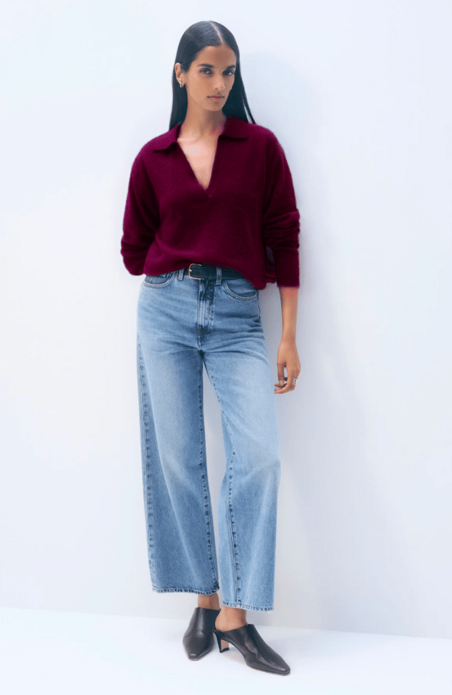 CASHMERE LONG SLEEVE POLO in SANGRIA-WHITE & WARREN-FLOW BY NICOLE CANADA