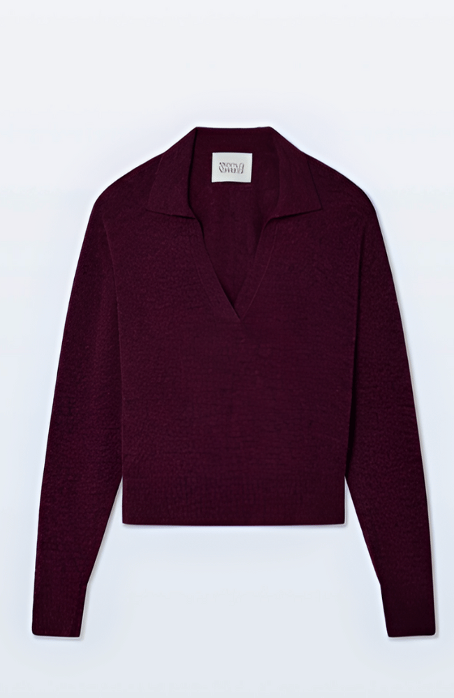 CASHMERE LONG SLEEVE POLO in SANGRIA-WHITE & WARREN-FLOW BY NICOLE CANADA