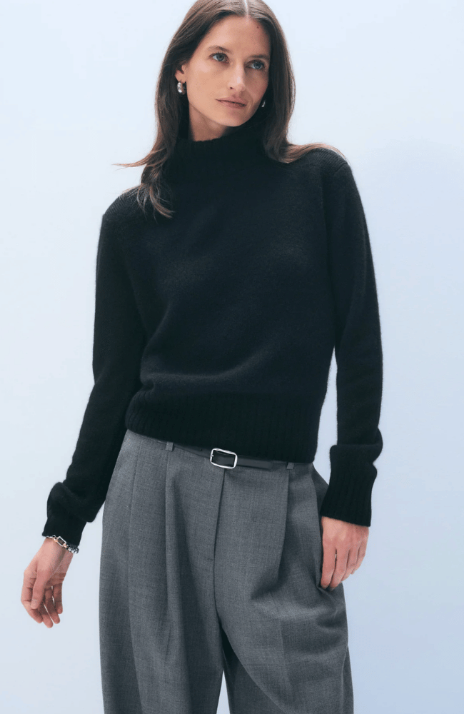 CASHMERE RIBBED TRIM TURTLENECK in BLACK-WHITE & WARREN-FLOW BY NICOLE CANADA