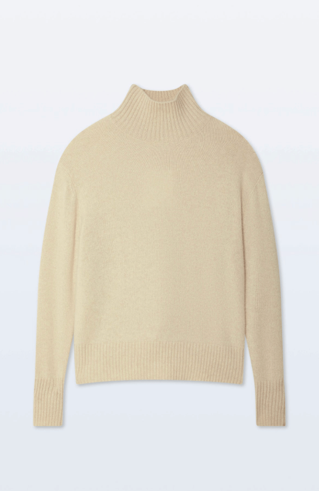 CASHMERE STANDNECK SWEATER in NATURAL HEATHER-WHITE & WARREN-FLOW BY NICOLE CANADA