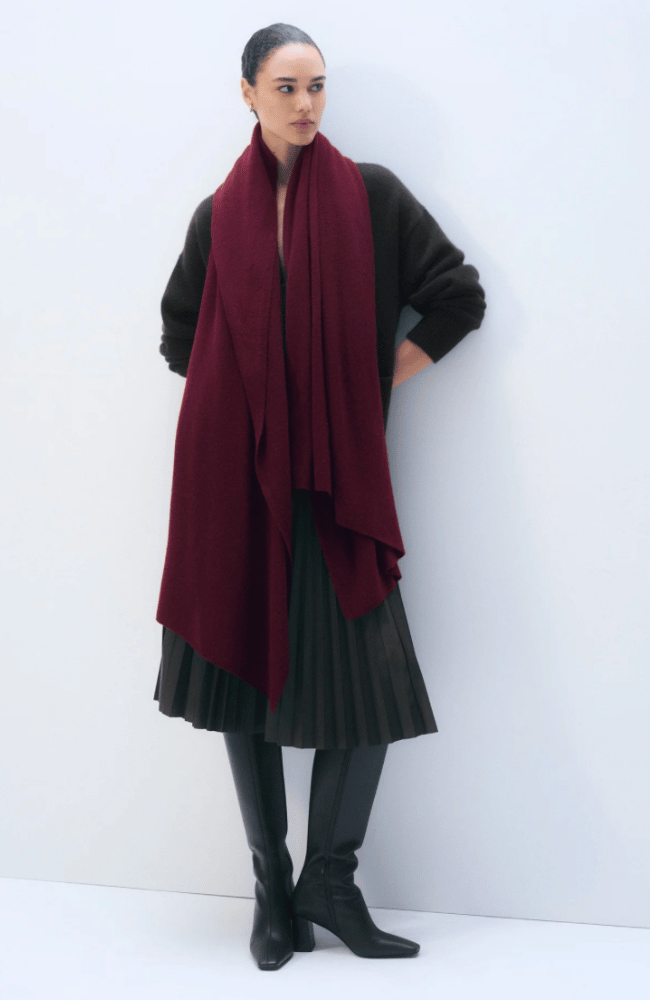 CASHMERE TRAVEL WRAP in SANGRIA-WHITE and WARREN-FLOW BY NICOLE CANADA