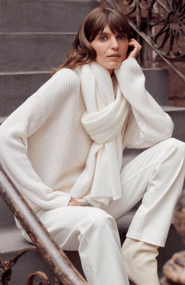 CASHMERE TRAVEL WRAP in SOFT WHITE-WHITE & WARREN-FLOW BY NICOLE CANADA