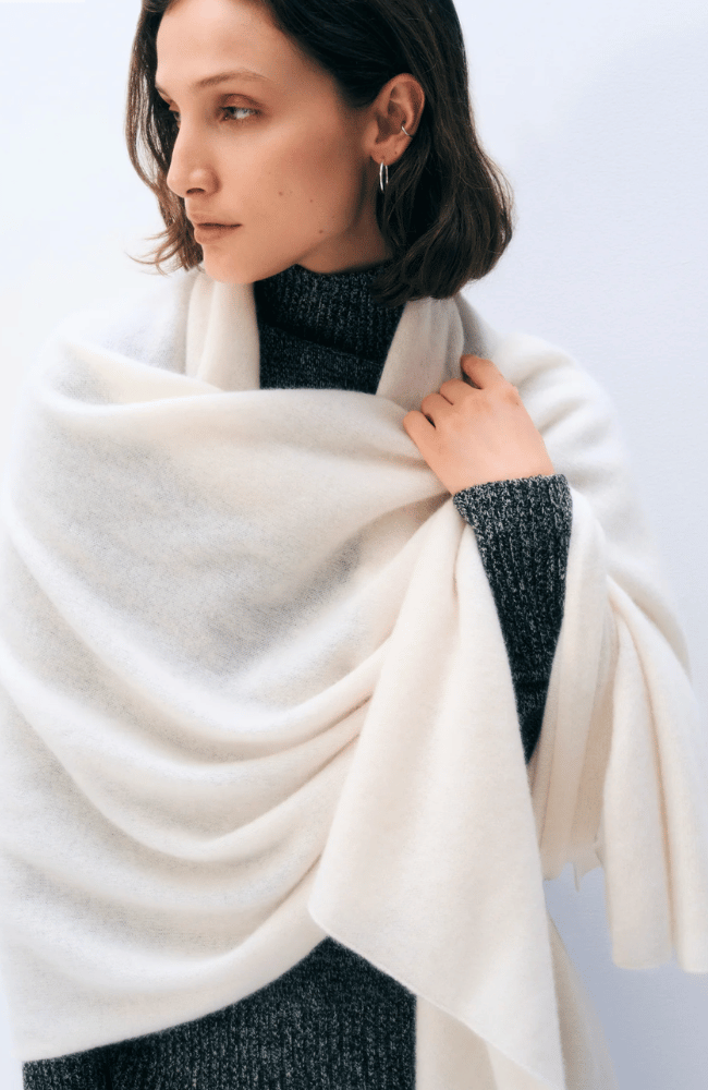 CASHMERE TRAVEL WRAP in SOFT WHITE-WHITE & WARREN-FLOW BY NICOLE CANADA