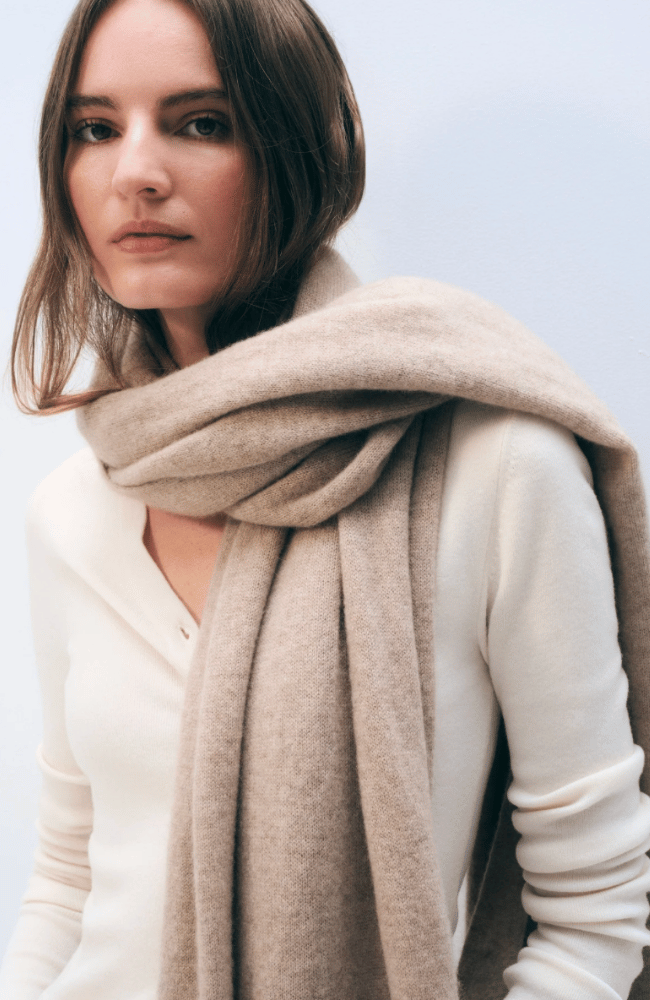 CASHMERE TRAVEL WRAP TAUPE HEATHER-WHITE and WARREN-FLOW BY NICOLE CANADA