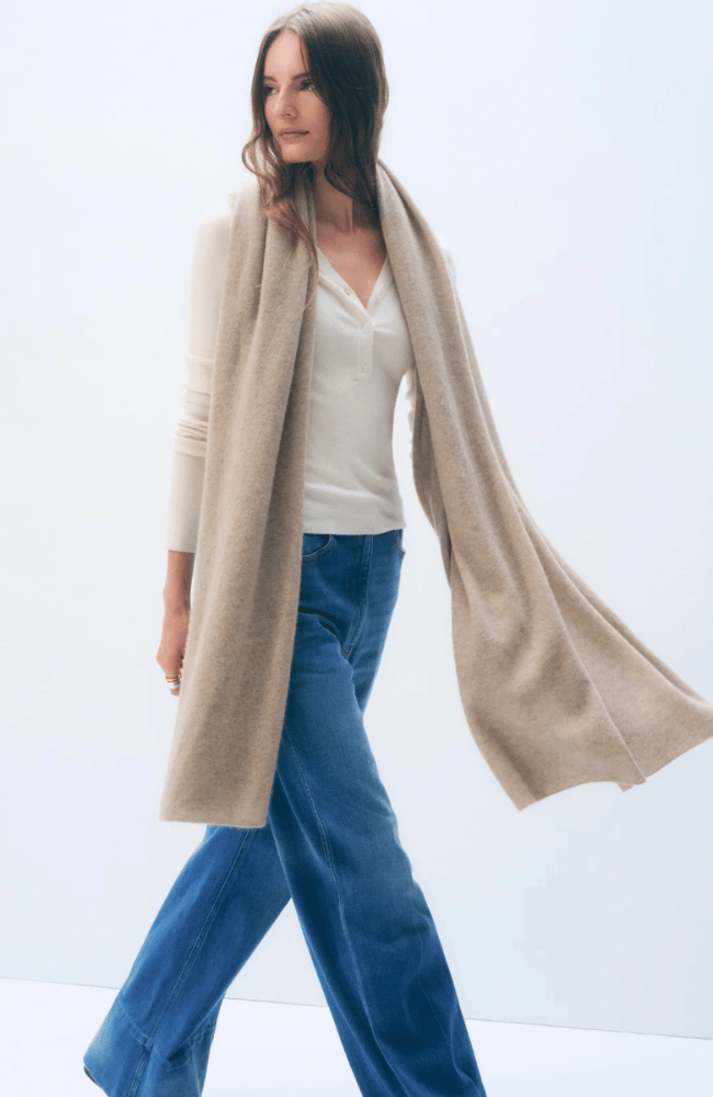 CASHMERE TRAVEL WRAP TAUPE HEATHER-WHITE and WARREN-FLOW BY NICOLE CANADA