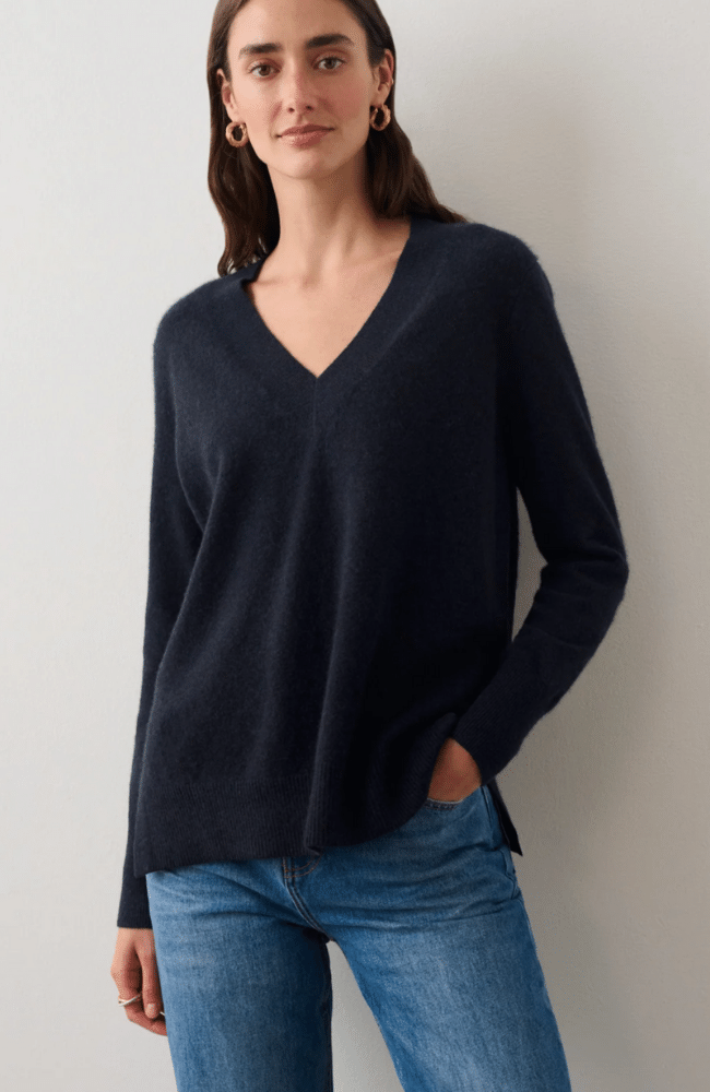 CASHMERE VNECK TUNIC - BLACK-WHITE + WARREN-FLOW BY NICOLE CANADA
