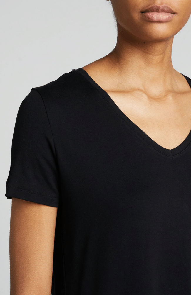 COTTON SILK TOUCH SHORT SLEEVE V-NECK TEE - NOIR-TOPS UNDER 200.00-MAJESTIC FILATURES-FLOW by nicole